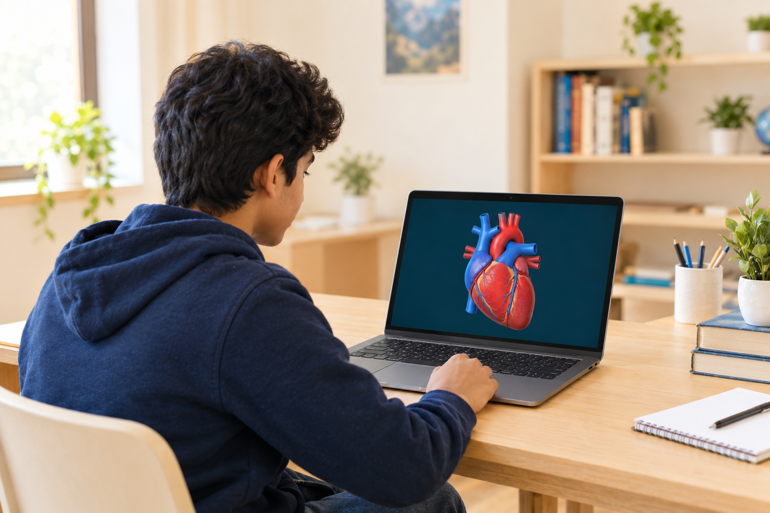A student learning with an interactive model